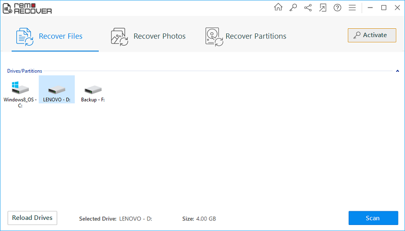 Recycle Bin recovery software screenshot